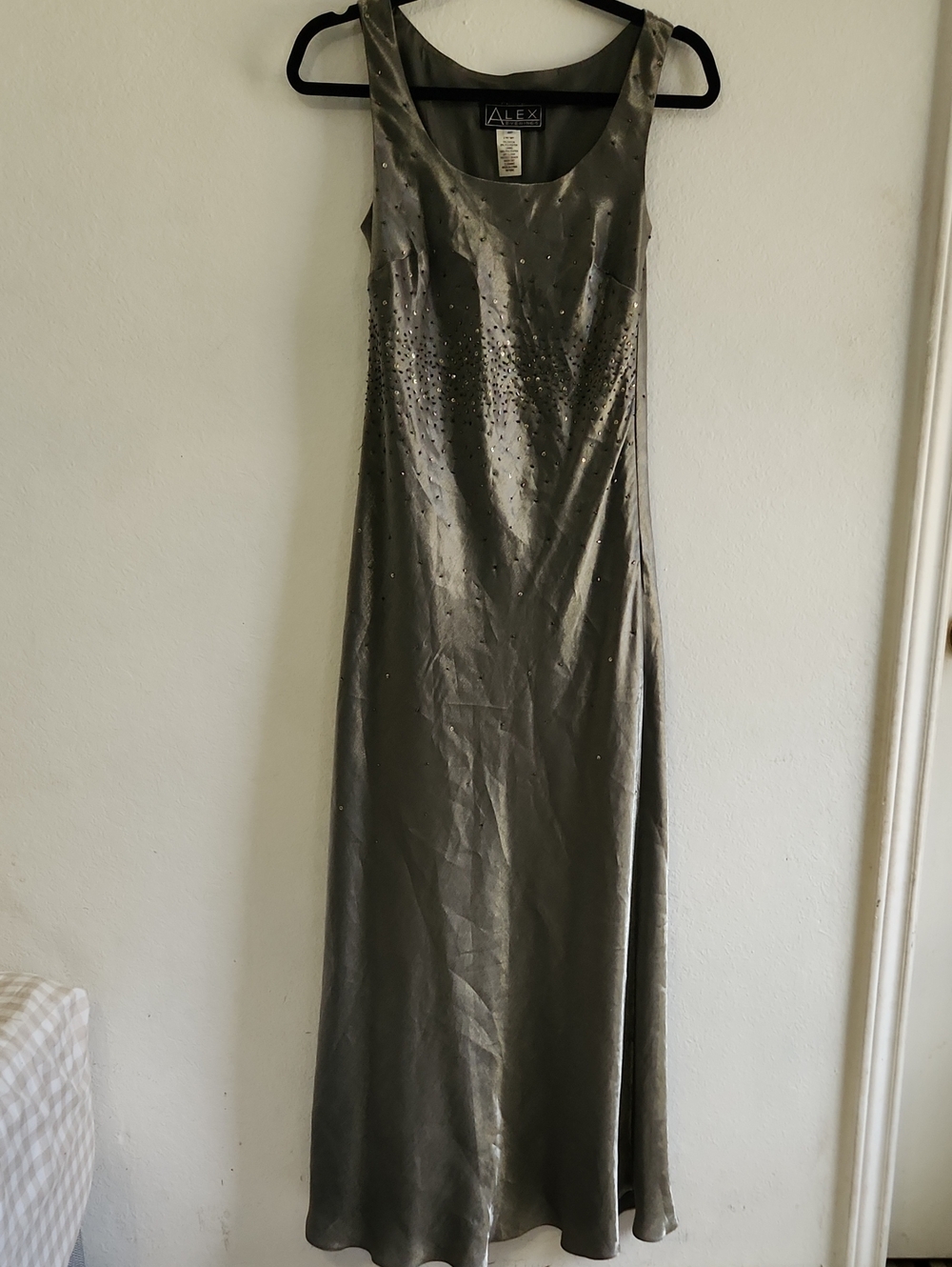Alex Evenings Petite Pewter Metallic Beaded Jacket & Maxi Dress 2 Piece Set 4P